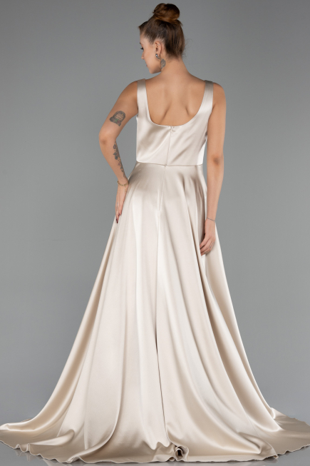 Robe de Soirée Longue Satin Beige ABU6572