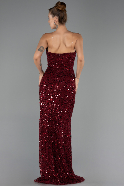 Robe de Soirée Longue Squameuse Rouge Bordeaux ABU6503