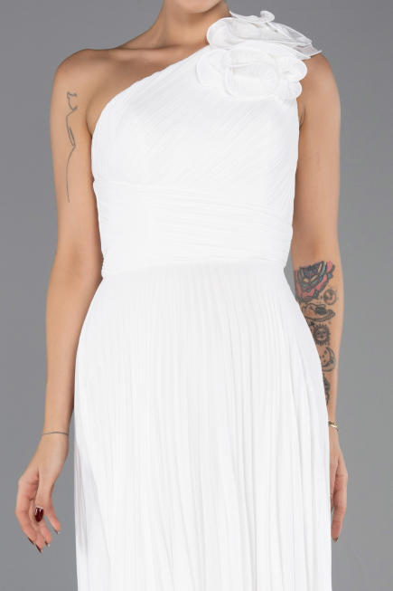 Robe de Soirée Longue Mousseline Blanc ABU6593