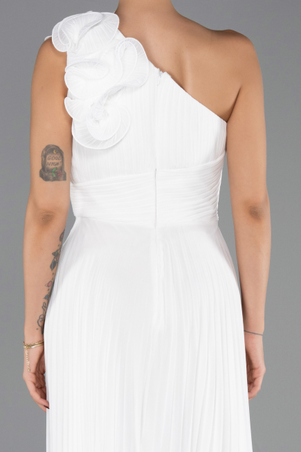 Robe de Soirée Longue Mousseline Blanc ABU6593