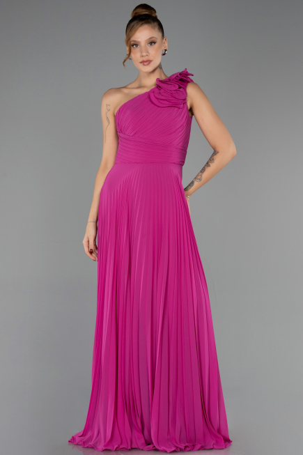 Robe de Soirée Longue Mousseline Fushia ABU6593