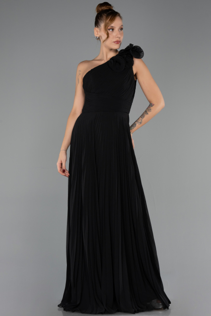 Robe de Soirée Longue Mousseline Noir ABU6593