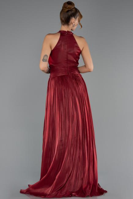 Robe de Soirée Longue Mousseline Rouge Bordeaux ABU6594