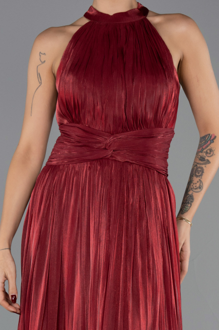 Robe de Soirée Longue Mousseline Rouge Bordeaux ABU6594