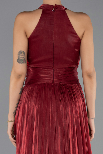 Robe de Soirée Longue Mousseline Rouge Bordeaux ABU6594