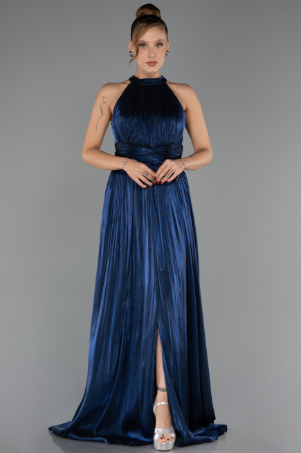 Robe de Soirée Longue Mousseline Bleu Marine ABU6594