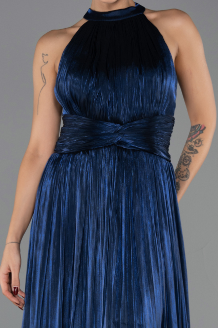 Robe de Soirée Longue Mousseline Bleu Marine ABU6594
