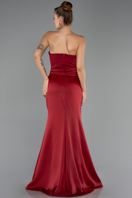 Robe de Soirée Longue Satin Rouge Bordeaux ABU6512