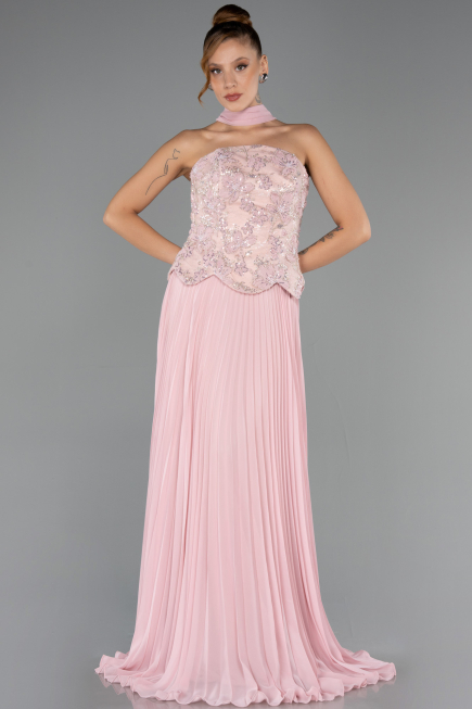 Robe de Soirée Longue Mousseline Poudre ABU6436
