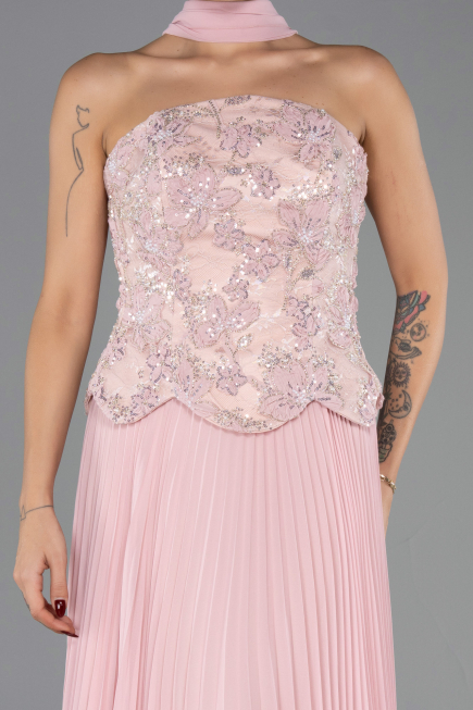 Robe de Soirée Longue Mousseline Poudre ABU6436
