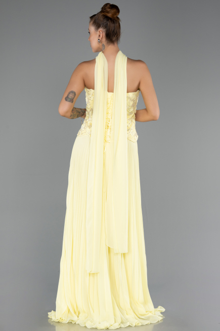 Robe de Soirée Longue Mousseline Jaune ABU6436