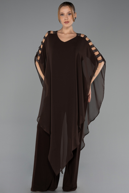 Robe Grande Taille Mousseline Brun ABT080