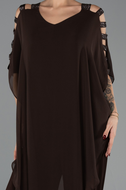 Robe Grande Taille Mousseline Brun ABT080