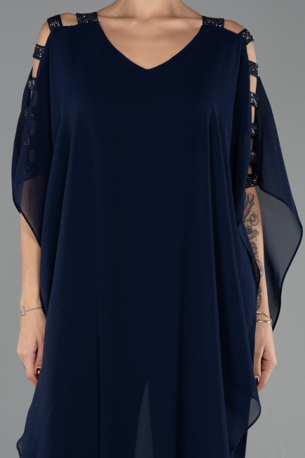 Robe Grande Taille Mousseline Bleu Marine ABT080