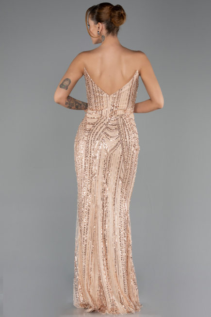 Robe de Soirée Longue Perlé Or ABU6433