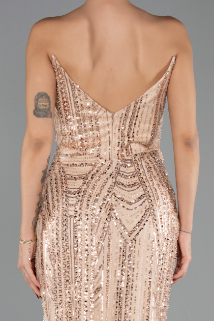 Robe de Soirée Longue Perlé Or ABU6433