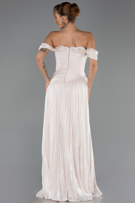 Robe de Soirée Longue Mousseline Beige ABU6602