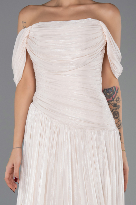 Robe de Soirée Longue Mousseline Beige ABU6602