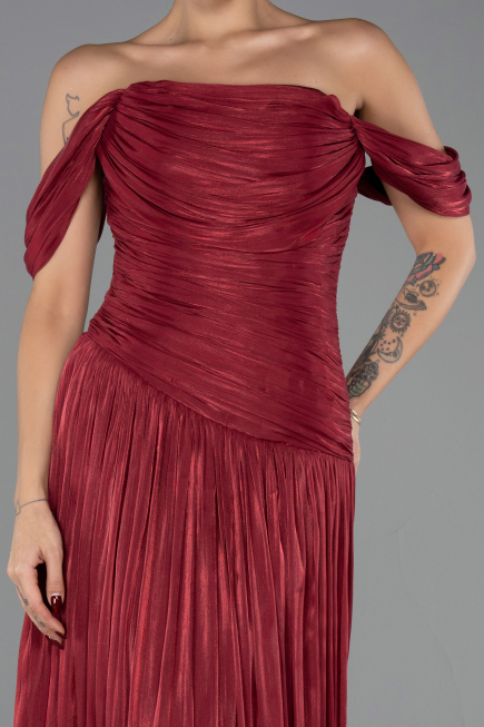 Robe de Soirée Longue Mousseline Rouge Bordeaux ABU6602