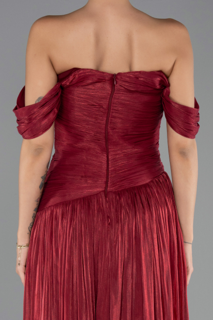 Robe de Soirée Longue Mousseline Rouge Bordeaux ABU6602