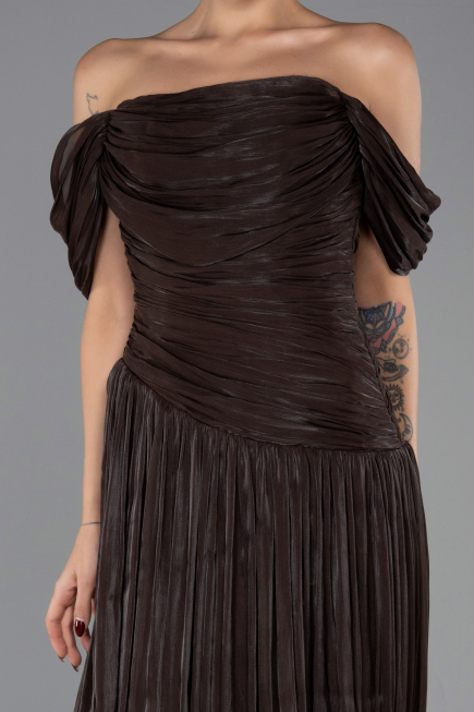 Robe de Soirée Longue Mousseline Brun ABU6602