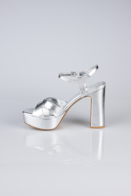 Chaussure Talon Plateforme Peau Argent ABC2104