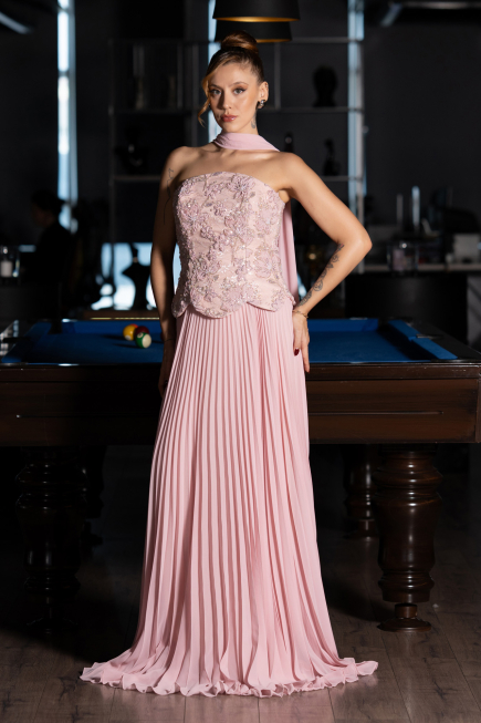 Robe de Soirée Longue Mousseline Poudre ABU6436