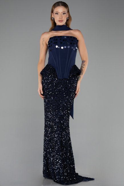 Robe Queue de Poisson Longue Bleu Marine ABU6620