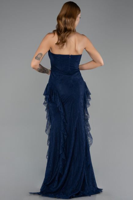 Robe Queue de Poisson Longue Dantelle Bleu Marine ABU6621