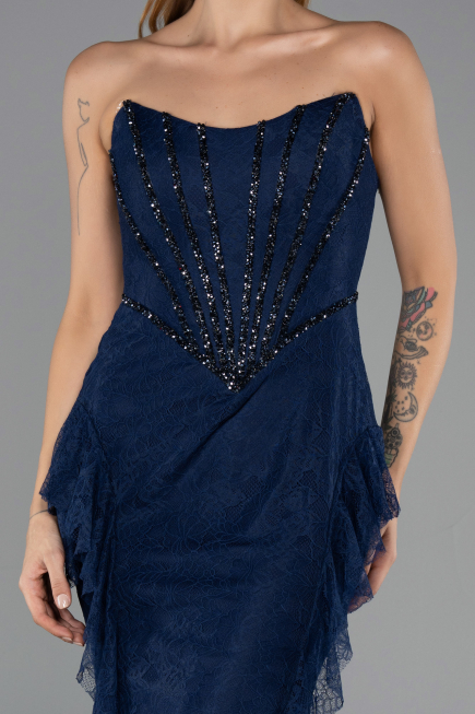 Robe Queue de Poisson Longue Dantelle Bleu Marine ABU6621