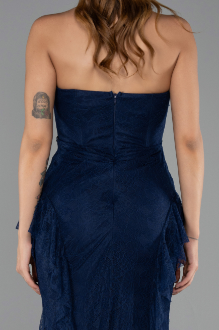Robe Queue de Poisson Longue Dantelle Bleu Marine ABU6621