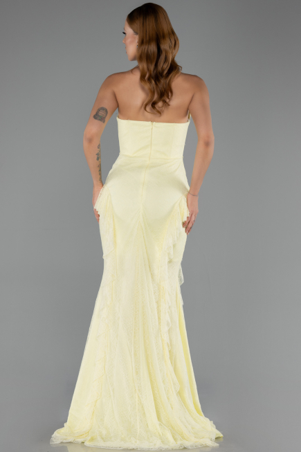 Robe Queue de Poisson Longue Dantelle Jaune ABU6621