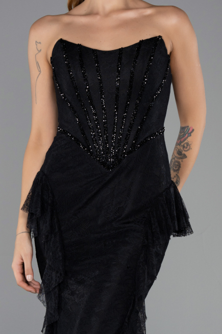 Robe Queue de Poisson Longue Dantelle Noir ABU6621