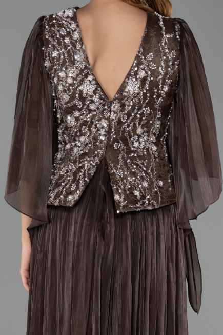 Robe De Soirée Grande Taille Longue Mousseline Brun ABU6619