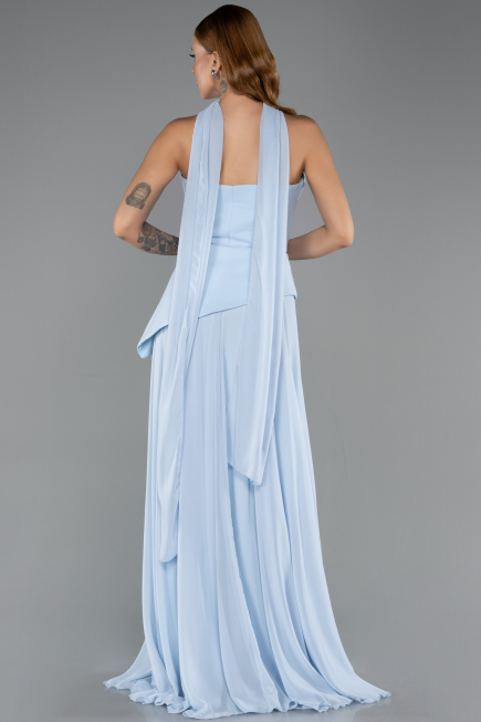 Robe de Soirée Longue Mousseline Bleu clair ABU5763