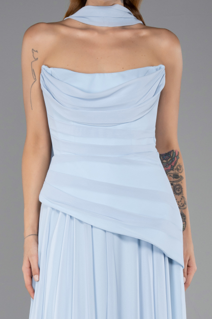 Robe de Soirée Longue Mousseline Bleu clair ABU5763