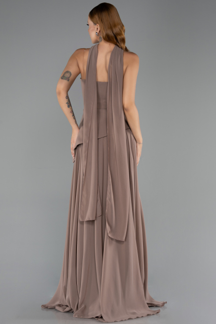 Robe de Soirée Longue Mousseline Cappuccino ABU5763