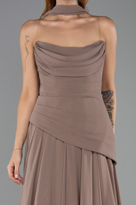 Robe de Soirée Longue Mousseline Cappuccino ABU5763