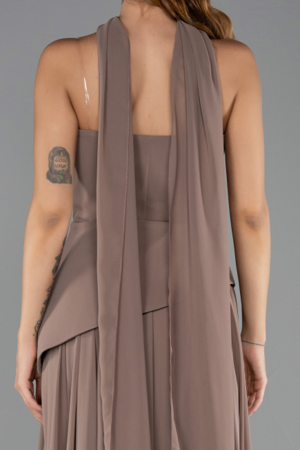 Robe de Soirée Longue Mousseline Cappuccino ABU5763