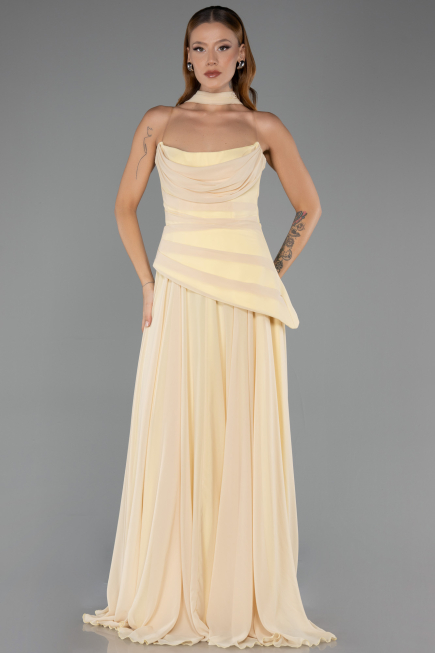 Robe de Soirée Longue Mousseline Jaune ABU5763