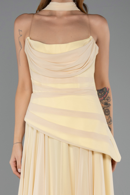 Robe de Soirée Longue Mousseline Jaune ABU5763