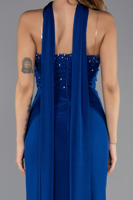 Robe de Soirée Longue Bleu Saxe ABU5564