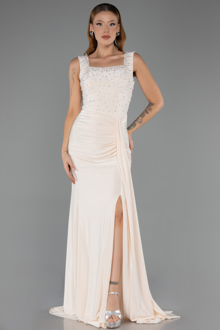 Robe de Soirée Longue Beige ABU6552