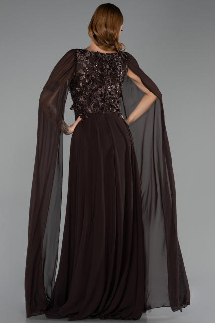 Robe de Soirée Longue Mousseline Brun ABU6566