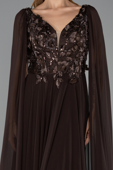 Robe de Soirée Longue Mousseline Brun ABU6566