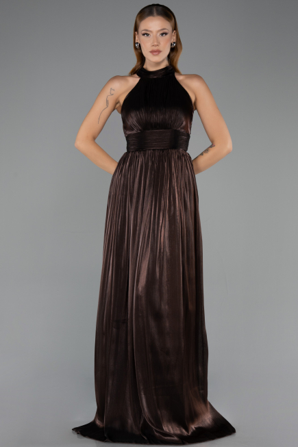 Robe de Soirée Longue Mousseline Brun ABU6428