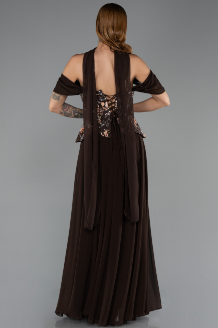 Robe de Soirée Longue Mousseline Brun ABU6612