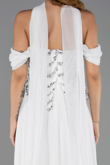 Robe de Soirée Longue Mousseline Blanc ABU6532