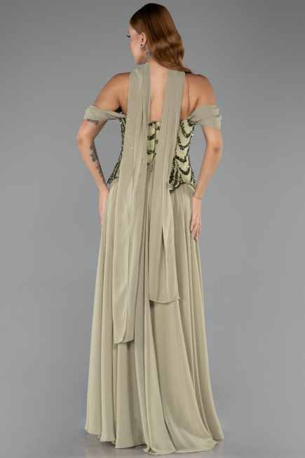 Robe de Soirée Longue Mousseline Pistache vert ABU6532