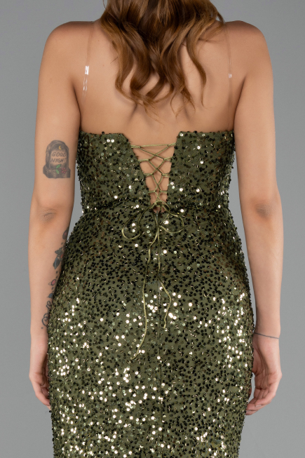 Robe de Soirée Longue Squameuse Kaki ABU6613